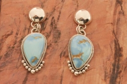 Artie Yellowhorse Genuine Golden Hill Turquoise Sterling Silver Post Earrings